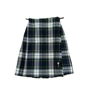 Edinburgh Woollen Mill Pleated Wool Skirt Green Blue Tartan Plaid Sz 16 US 12/14